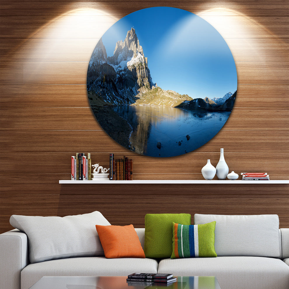 Payrenees Mountains Landscape, Modern Seascape Disc Metal Wall Art, 23"
