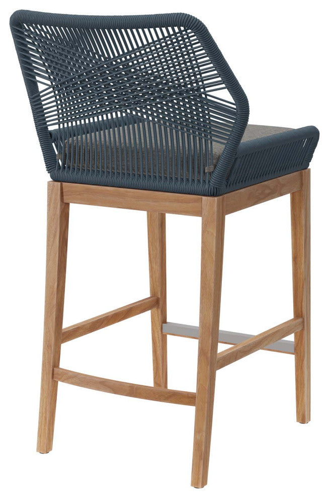 Wellspring Outdoor Patio Teak Wood Bar Stool, Blue Graphite