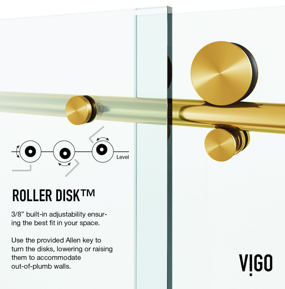 VIGO Elan E-Class Frameless Sliding Shower Enclosure, Matte Brushed Gold, 35" D X 46" W X 76" H, Without Base
