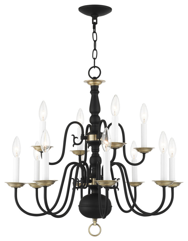 Livex Lighting Williamsburg 12 Light Black, Antique Brass 2-Tier Chandelier