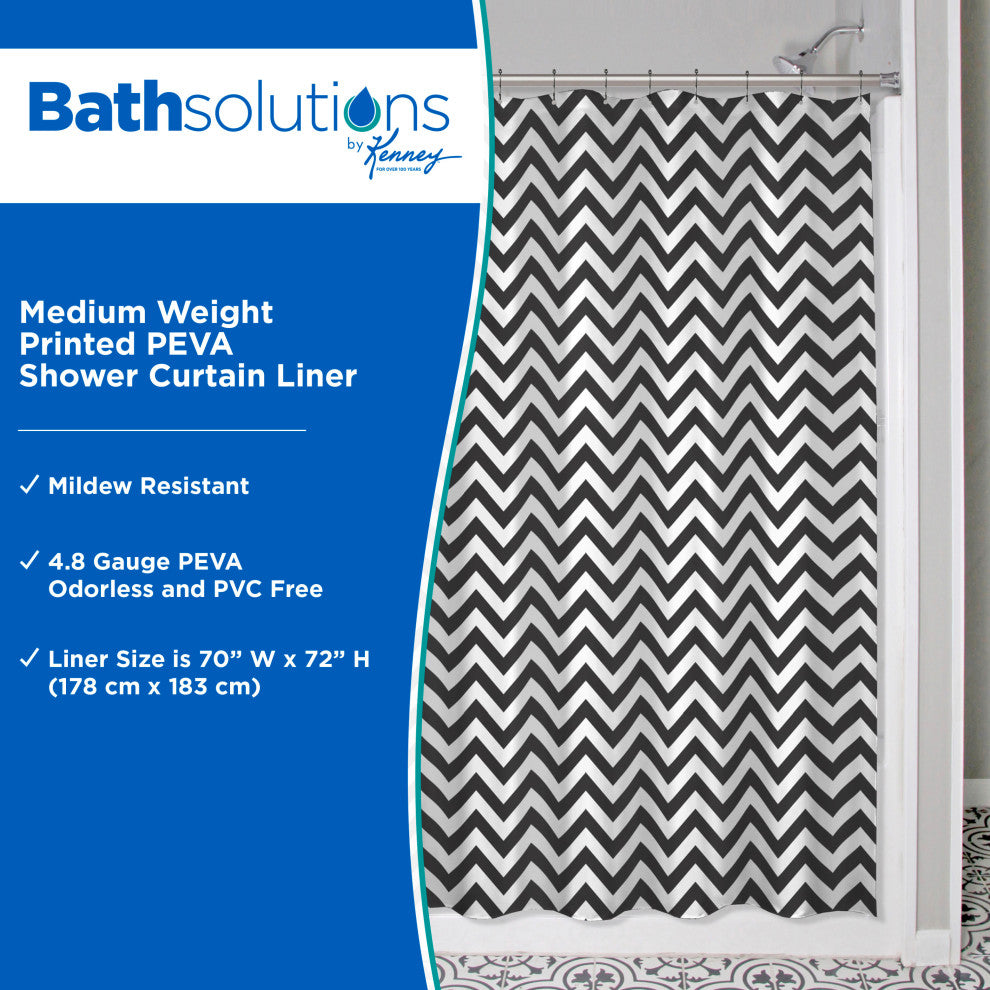 Medium Weight Decorative PEVA Shower Curtain Liner, 70 W x 72 H, Step Up Chevron