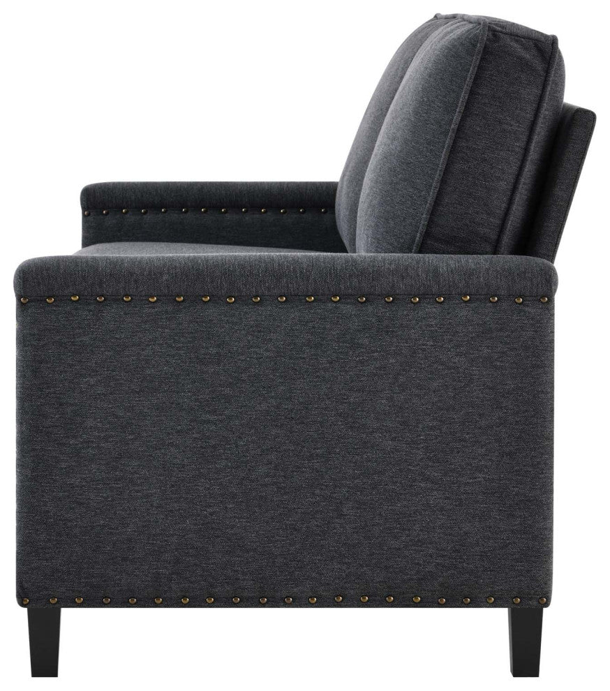 Loveseat Sofa, Fabric, Dark Gray, Modern, Living Lounge Hotel Hospitality