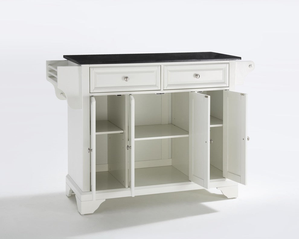 LaFayette Solid Black Granite Top Kitchen Island, White Finish