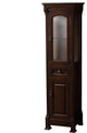 andover Solid Oak Bathroom Linen Tower With Cabinet Storage in Dark Cherry