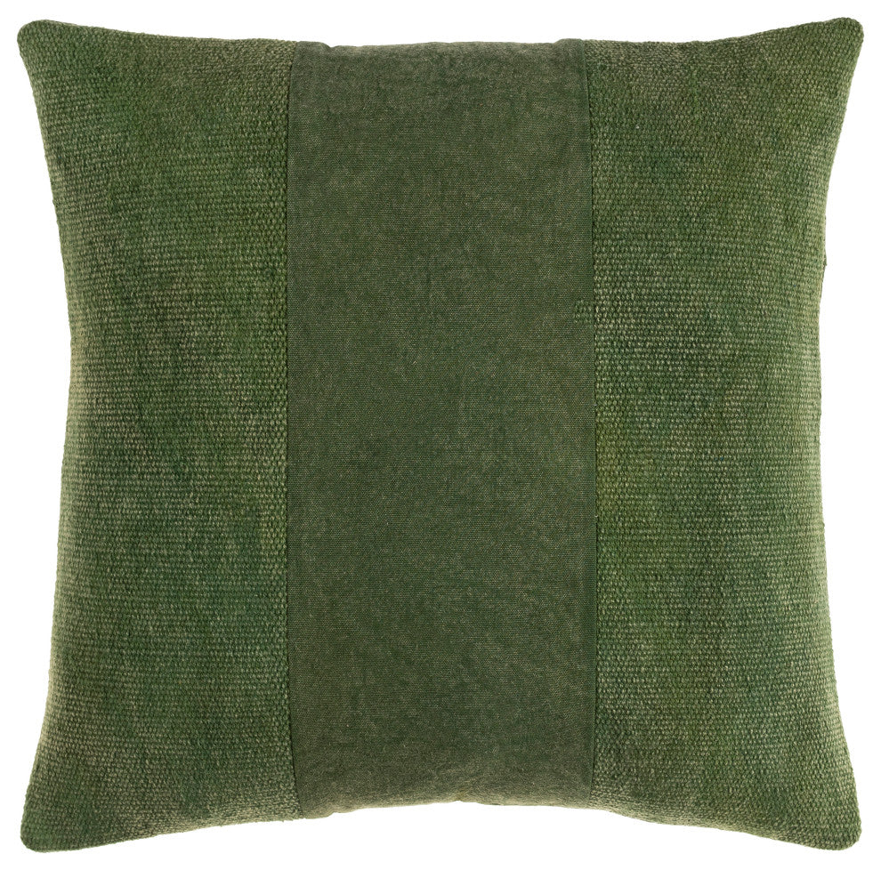 Surya Washed Stripe Medium Green Pillow Shell With Polyester Insert 20"H X 20"W