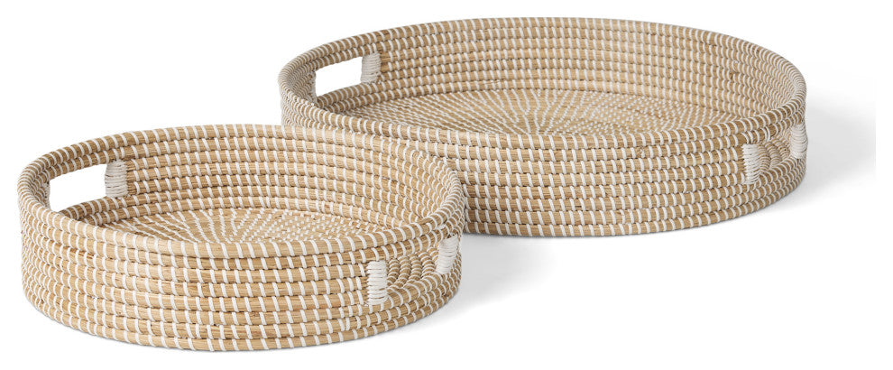 Kalama Set of 2 Large Round Seagrass Trays With Handles