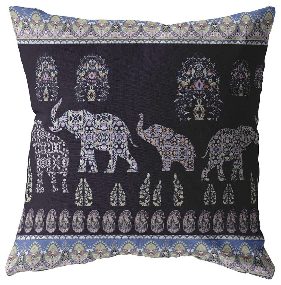18" Purple Ornate Elephant Zippered Suede Throw Pillow