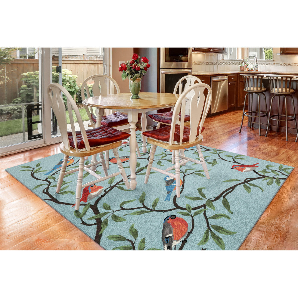 Ravella Birds On Branches Indoor/Outdoor Rug, Aqua, 8'3"x11'6"
