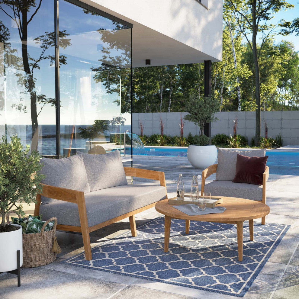 Brisbane 3-Piece Teak Wood Outdoor Patio Outdoor Patio Set, Natural Gray