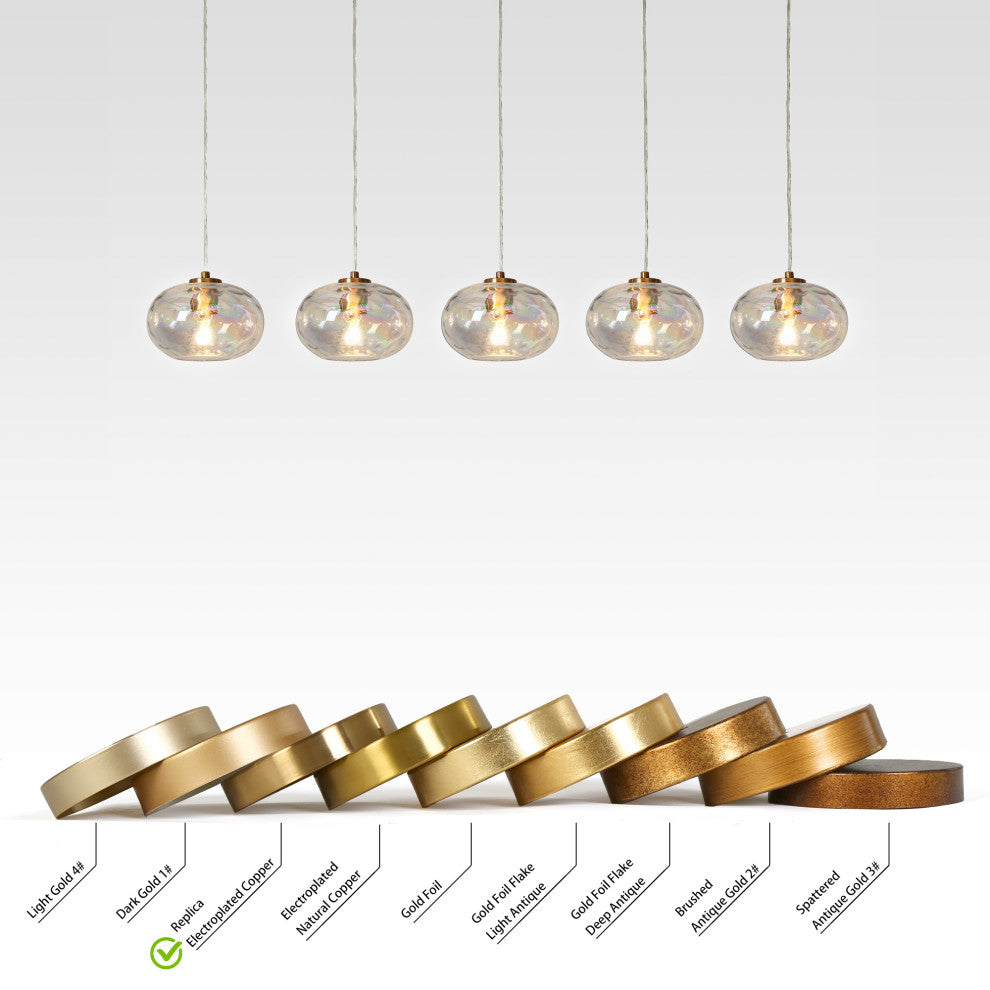 LNC Chrysaorican 5-Light 52.4" Modern Iridescent Globe Glass Island Light, Brass