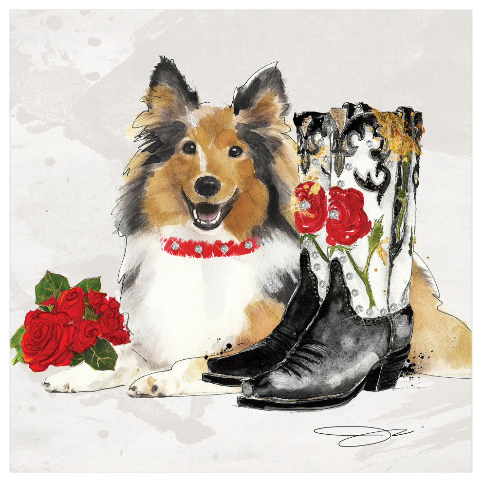 "Collie" Dog Wall Art Graphic Print Frameless Free Floating Tempered Glass Panel