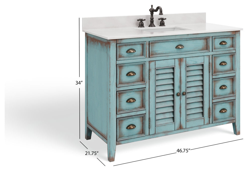 The Aurora Bathroom Vanity, Blue, 47", Single Sink, Freestanding
