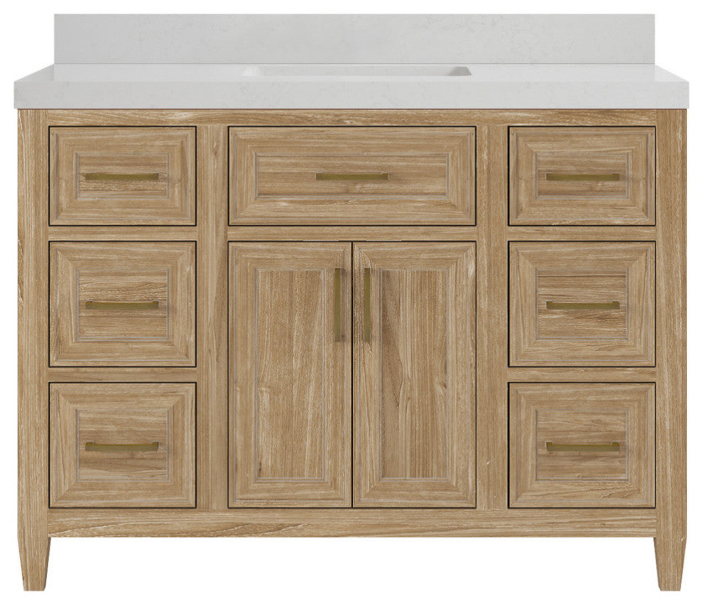Santa Monica 48 Single Sink Bath Vanity in Whitewashed Teak 2" Carrara Quartz