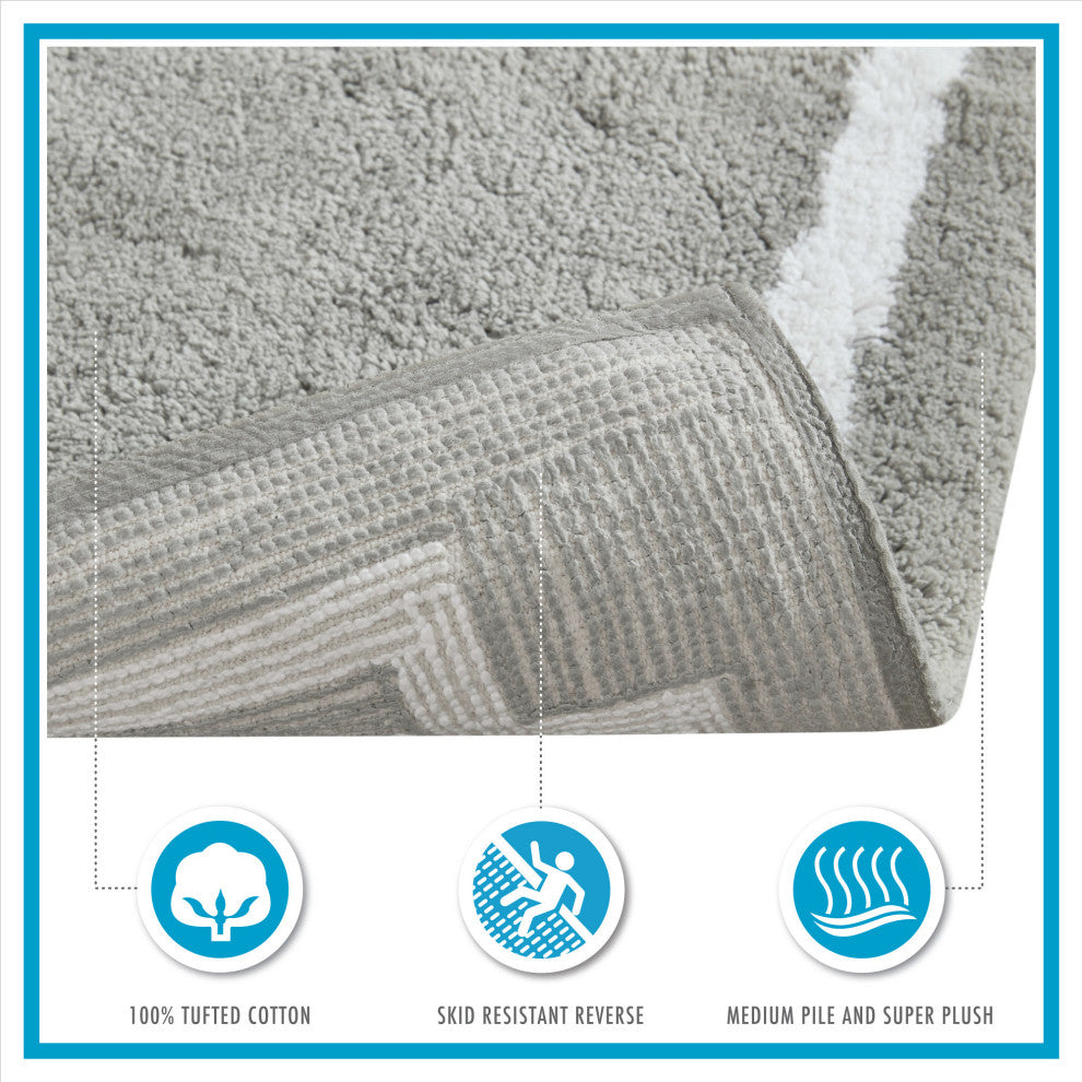 Madison Park Evan High Pile Bordered Bathroom Rug, Blue, Seafoam Green, Medium