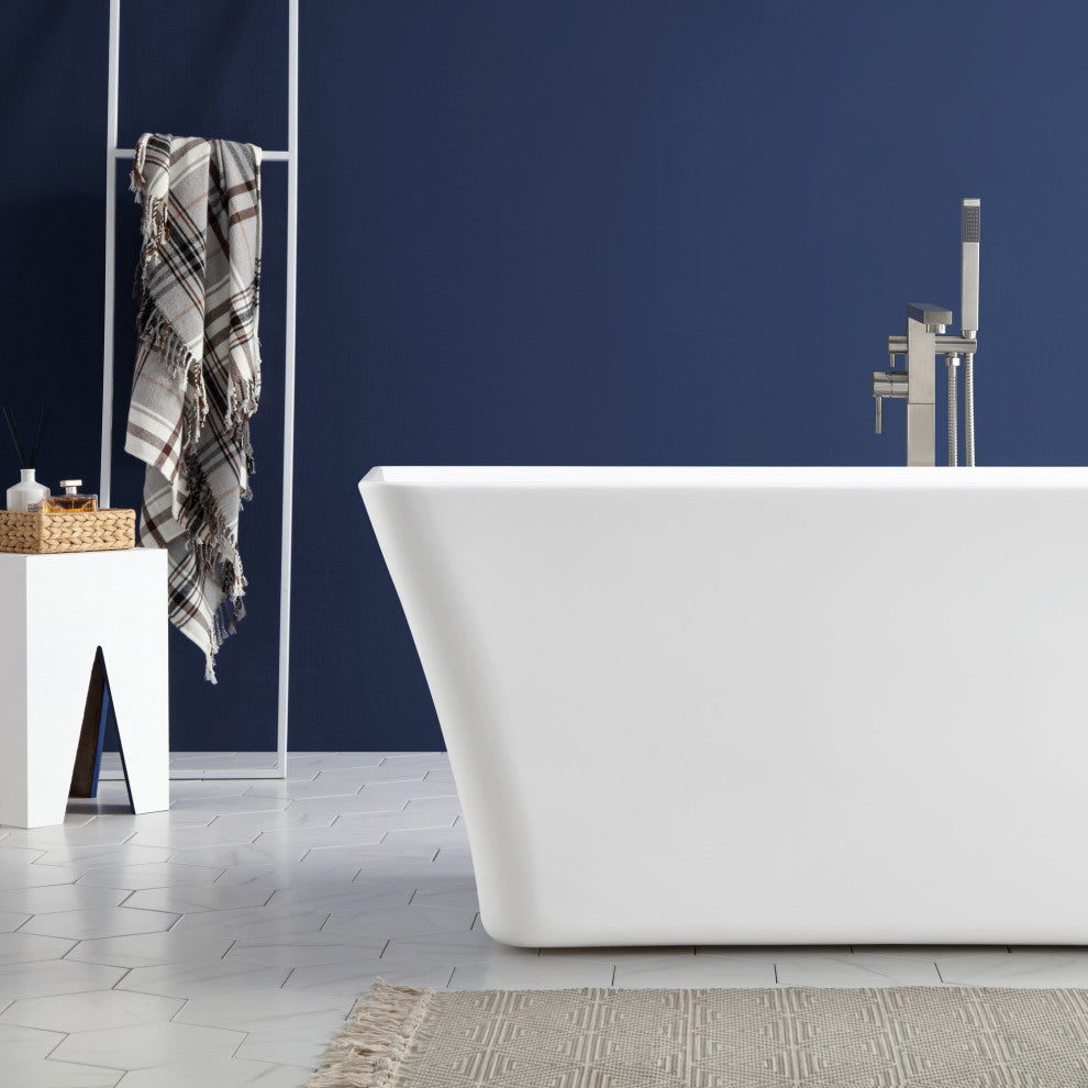 OVE Decors Draco 59" Seamless White Acrylic Freestanding Rectangular Bathtub