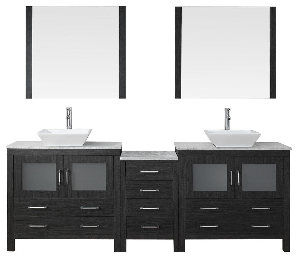 Virtu Dior 82" Double Bathroom Vanity, Zebra Gray With Faucet and Mirrors