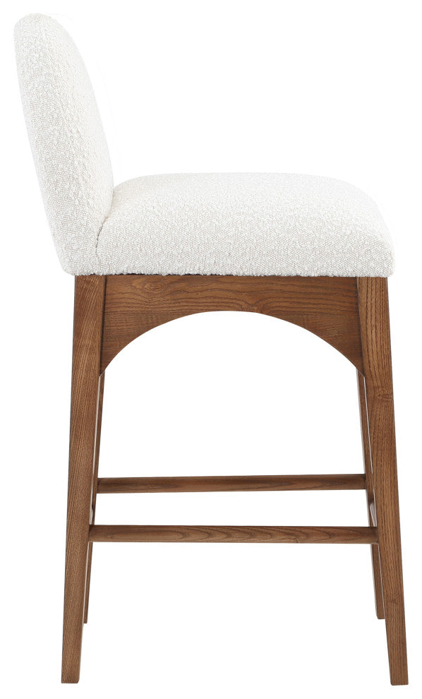 Waldorf Chenille Upholstered Stool, Black, Chenille, Natural Finish, Cream, Boucle Fabric, Walnut Finish