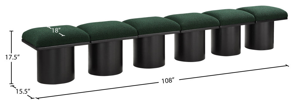 Pavilion Boucle Fabric Upholstered 6-Piece Modular Bench, Green, Black Finish
