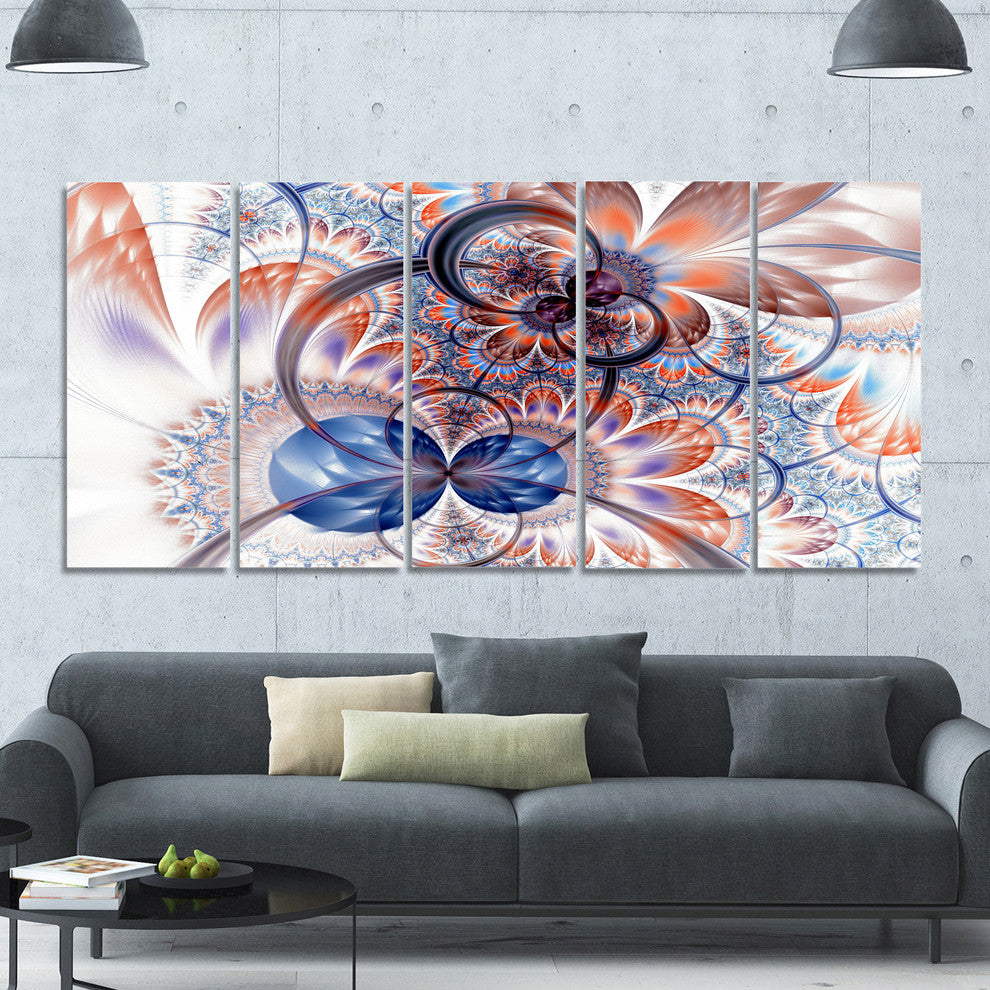 Gold Symmetrical Fractal Flower, Abstract Canvas Art Print, 60"x28", 5 Panels