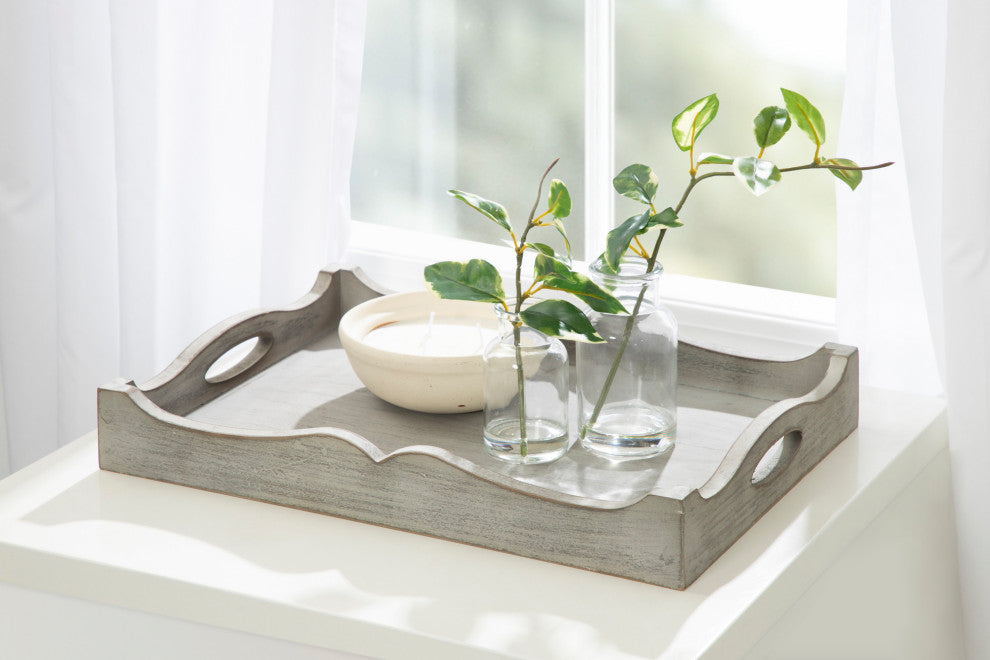 Astral Decorative Wood Tray, Gray, 12"x17"