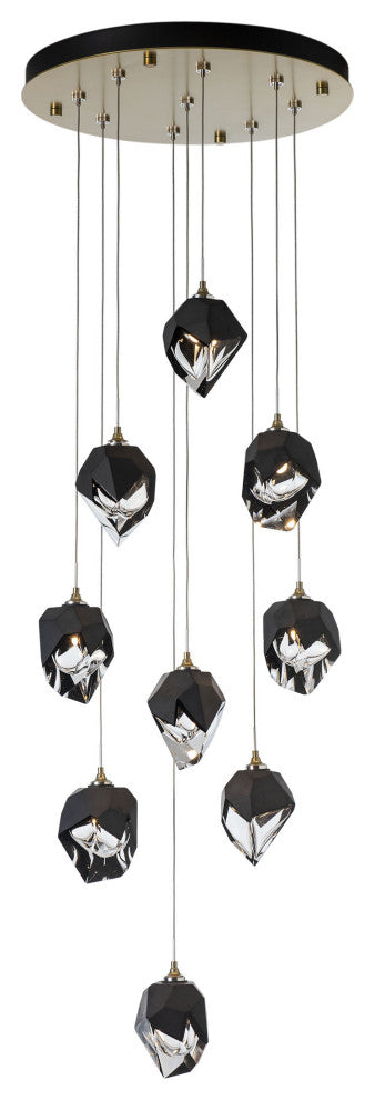 Chrysalis 9-Light Small Crystal Pendant Modern Brass Finish- Long, Black Crystal