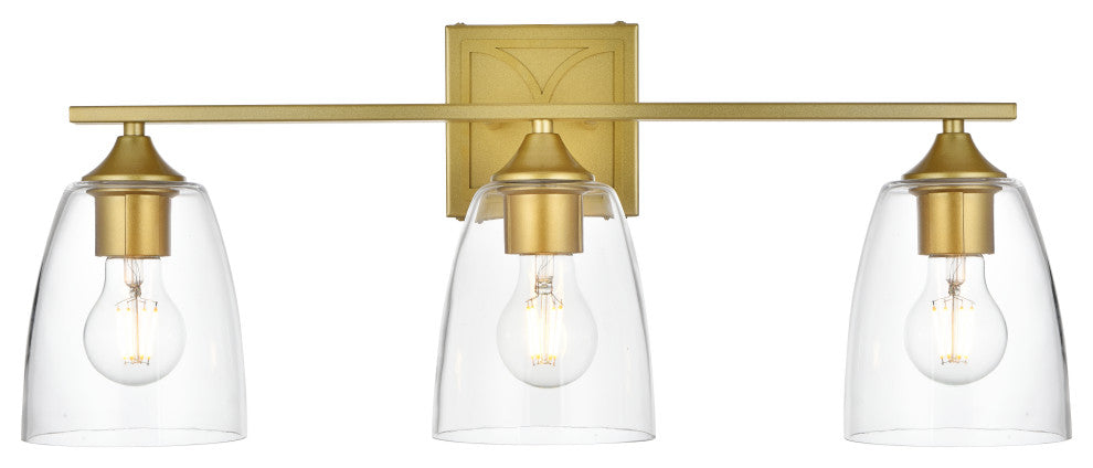 3 Light Brass And Clear Bath Sconce