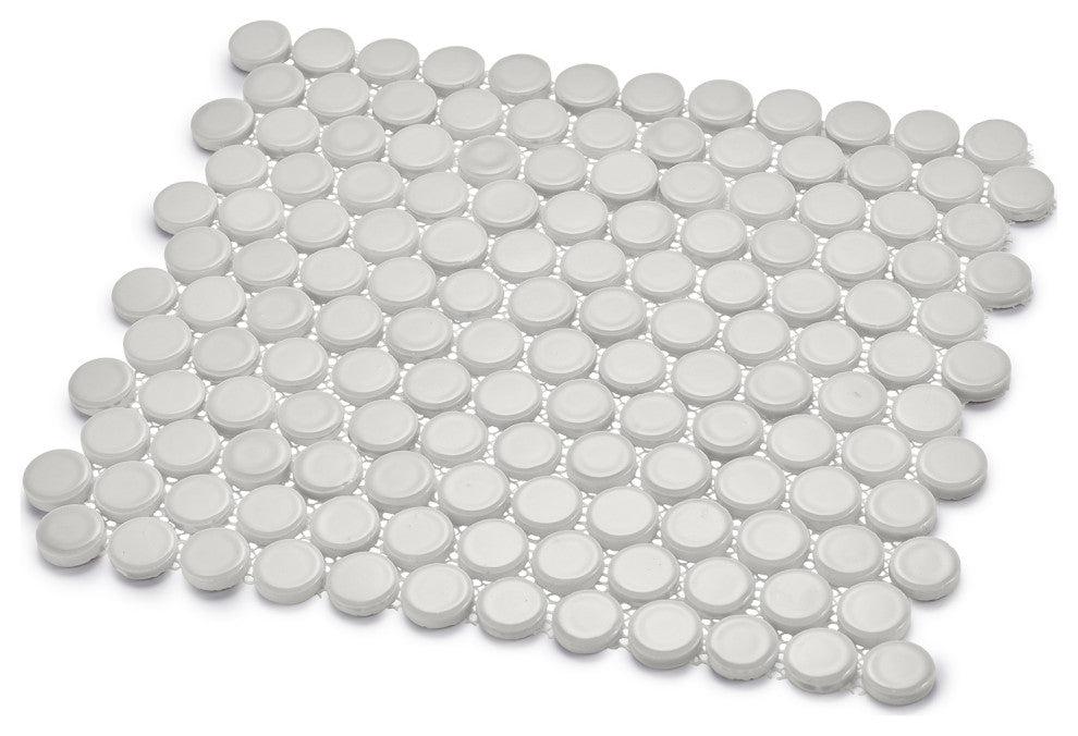 Huelva 12.68x11.02, White Glass Penny Mosaic Floor/Wall Tile, Sample