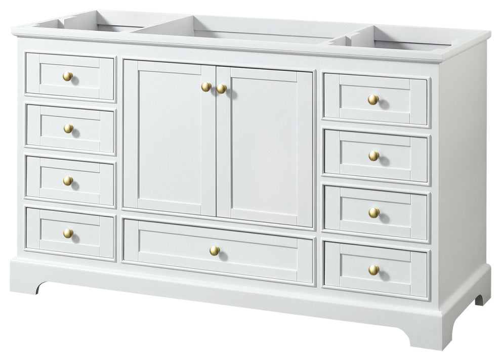 60" Single Bath Vanity, White, No Countertop, No Sink, Gold Trim