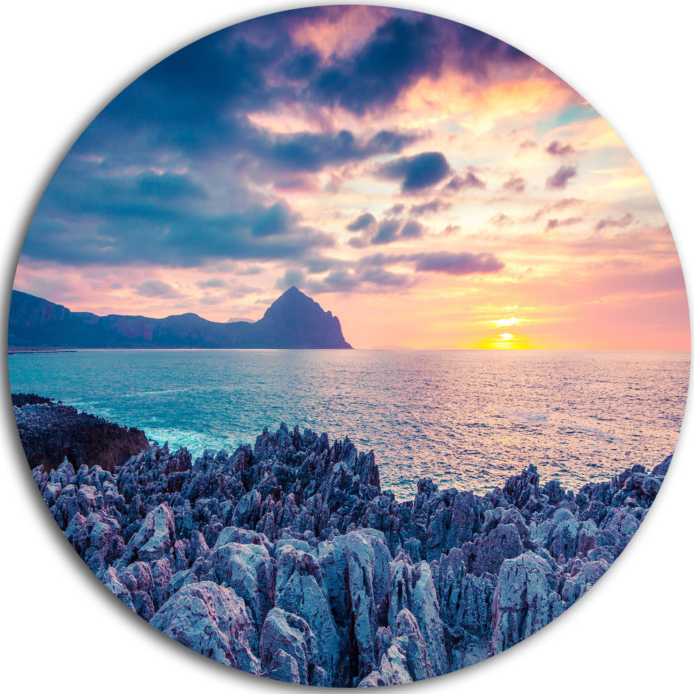 Spring Sunset Over Monte Cofano, Landscape Photo Disc Metal Art, 11"