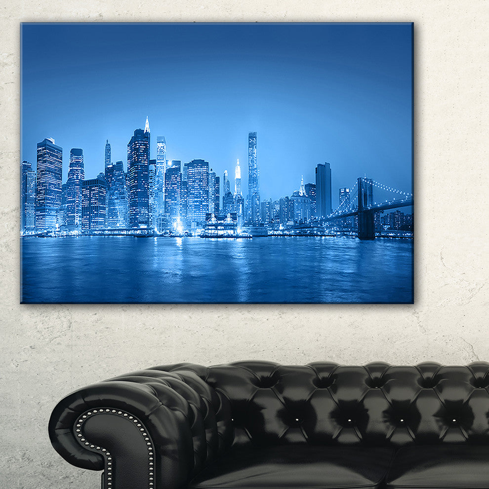 "Blue" Panorama of New York City" Canvas Print60"x28", 1 Panel