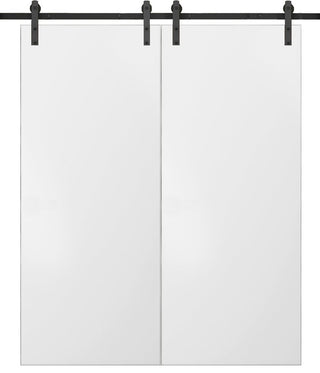 Sliding Double Barn Doors 48 x 80 & 13FT Rails | Planum 0010 White Silk