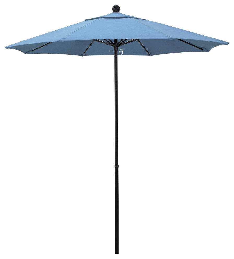 7.5'  Black Push Lift Fiberglass Umbrella, Sunbrella, Air Blue