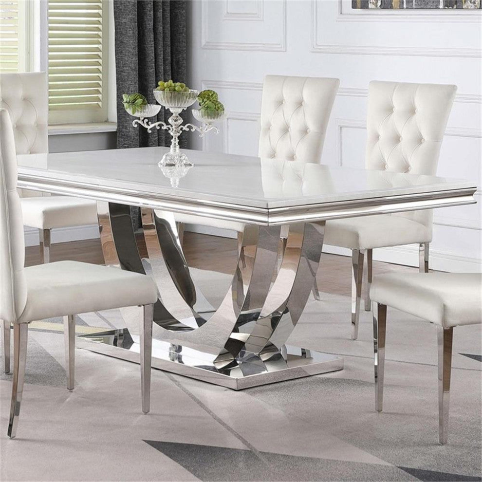 Coaster Kerwin Metal Rectangle Faux Marble Top Dining Table White and Chrome
