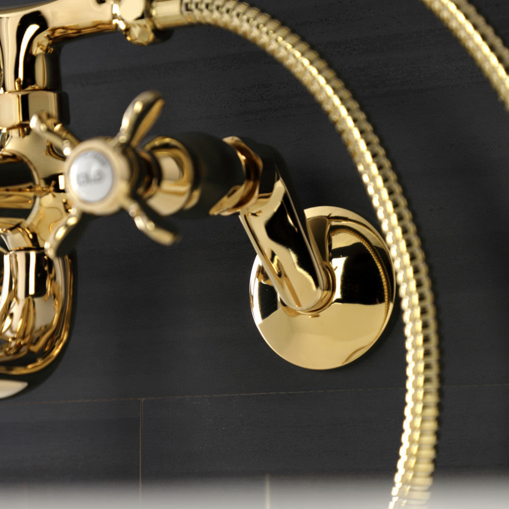 KS246PB Wall Mount Clawfoot Tub Faucet With Hand Shower, Polished Brass