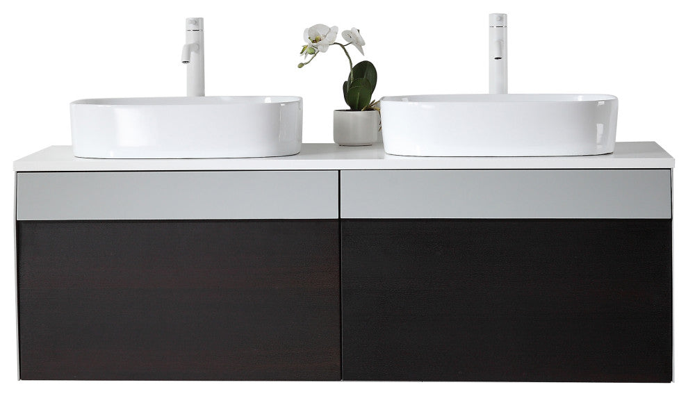 Ronda Wall Mount Vanity, Smoke Gray Oak, 55"