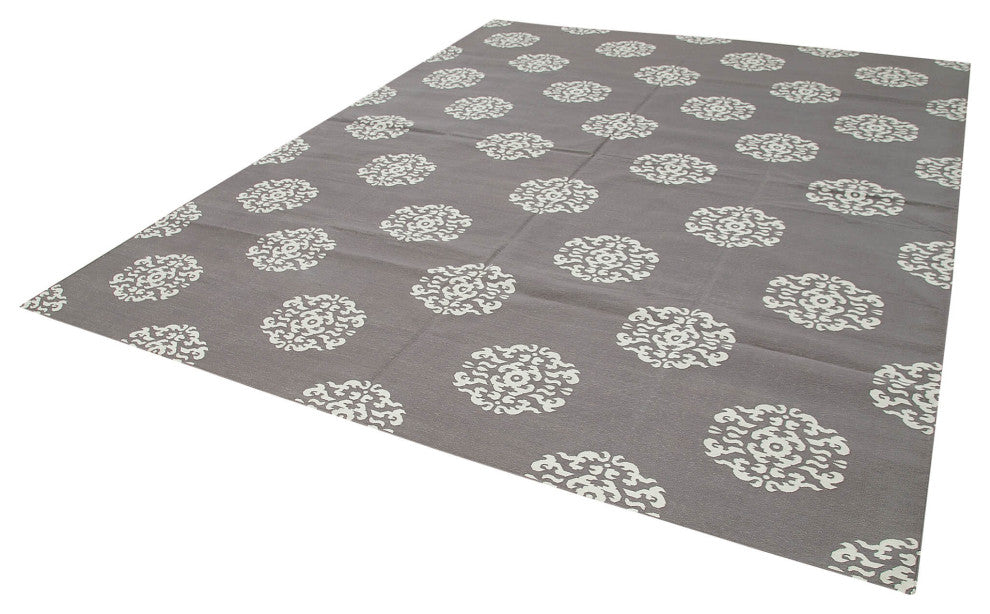 Rug N Carpet - Handmade Wool 9' 1'' x 11' 8'' Modern Design Dhurrie Kilim Rug