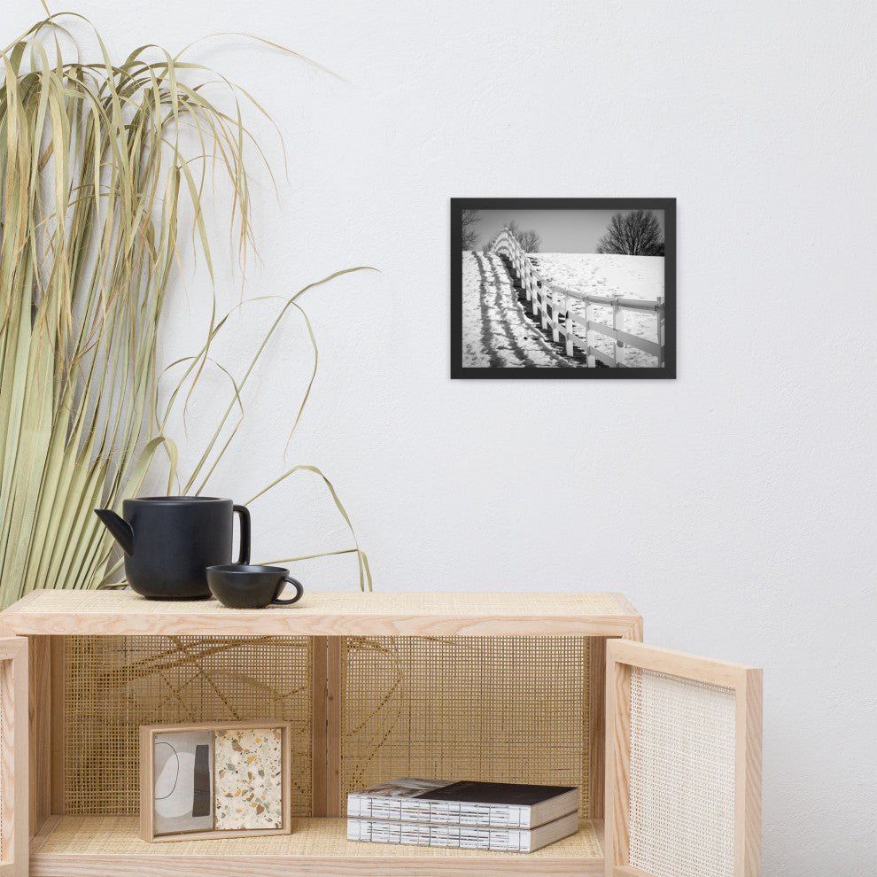 Endless Fences in Black & White Rural Landscape Framed Photo Paper Art Prints, Black, 11" X 14"