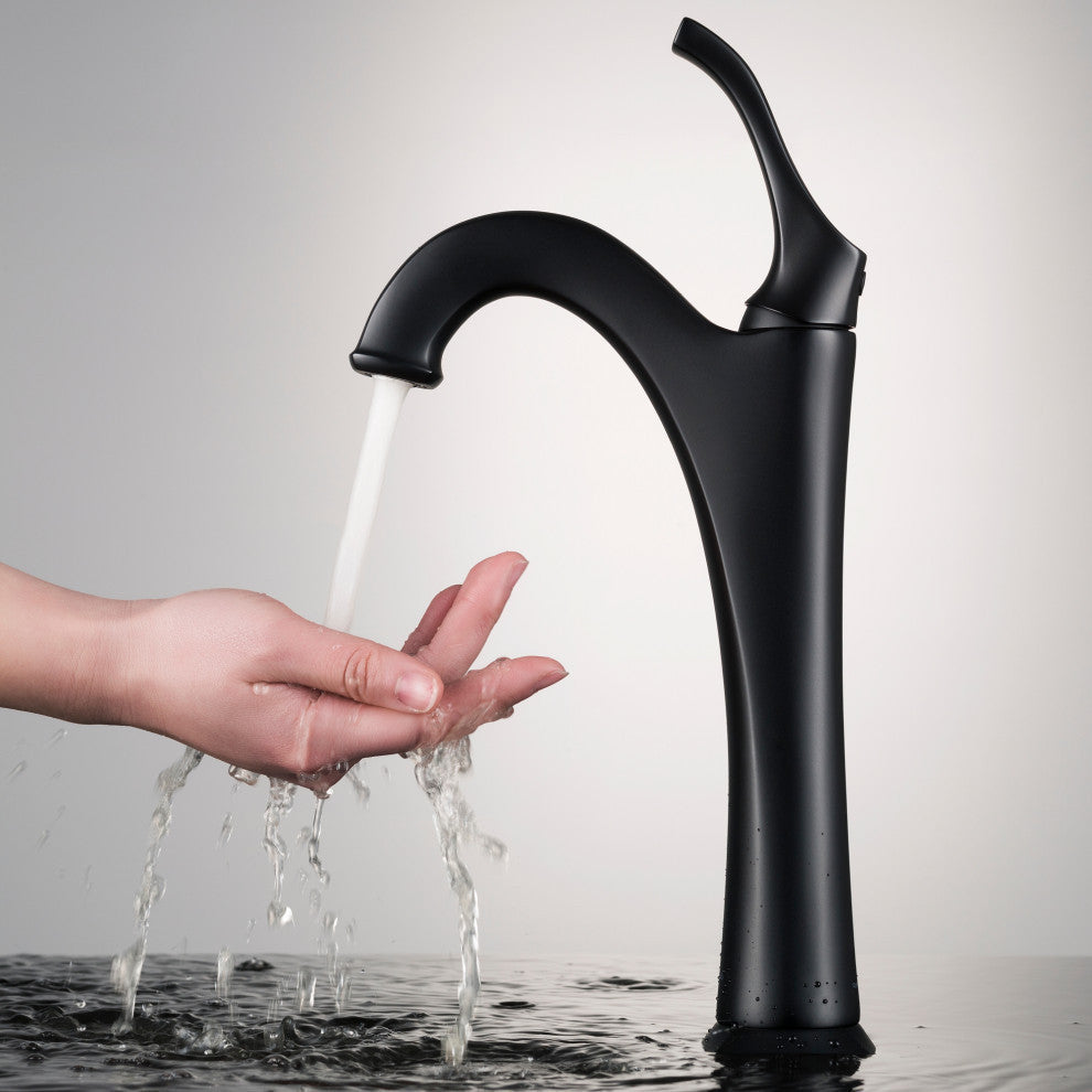 Elavo Rectangle Ceramic Vessel Sink, Bathroom Arlo Faucet, Drain, Matte