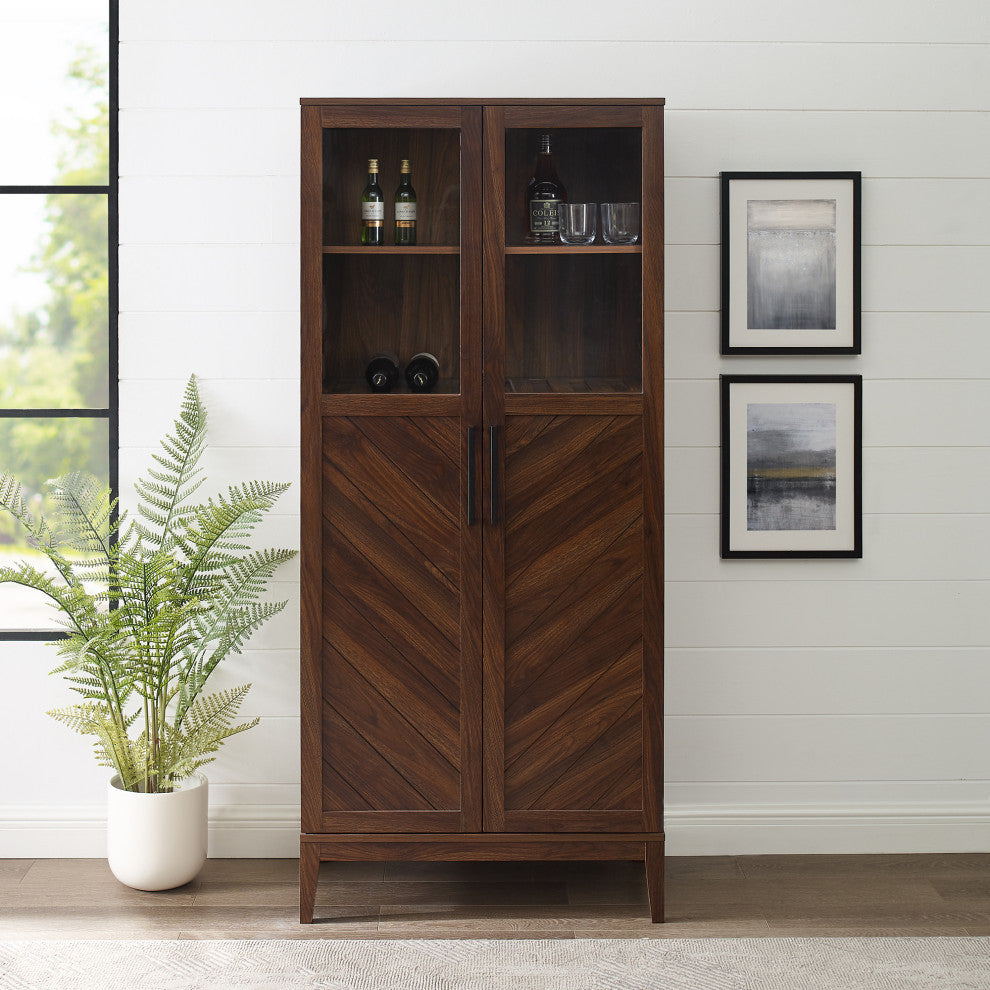 Logan 68" Chevron Storage Cabinet - Dark Walnut