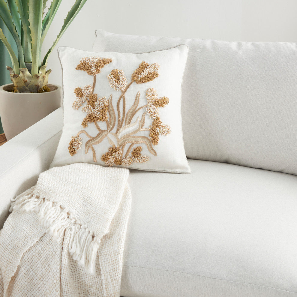 Mina Victory PN082 Throw Pillow, Ivory/Gold, 18" x 18"