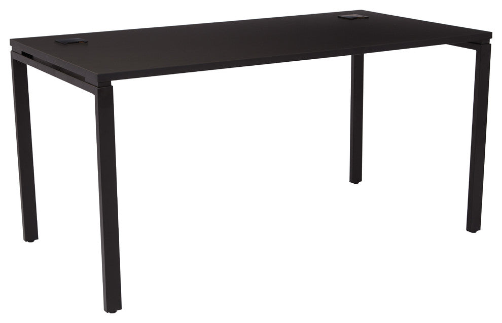 60" Writing Desk With Laminate Top And Metal Legs, Black