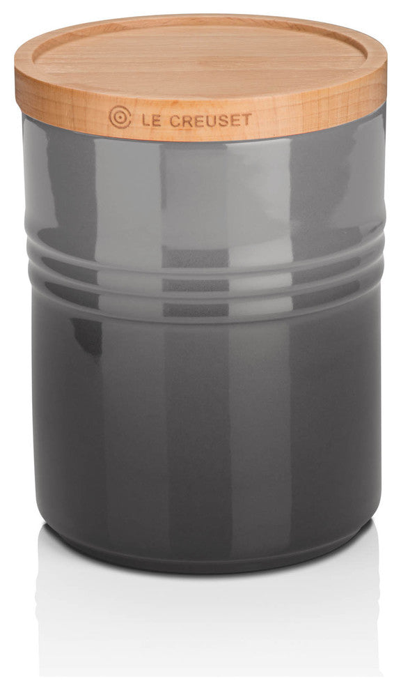 Le Creuset Stoneware Medium Storage Jar With Wooden Lid, Flint