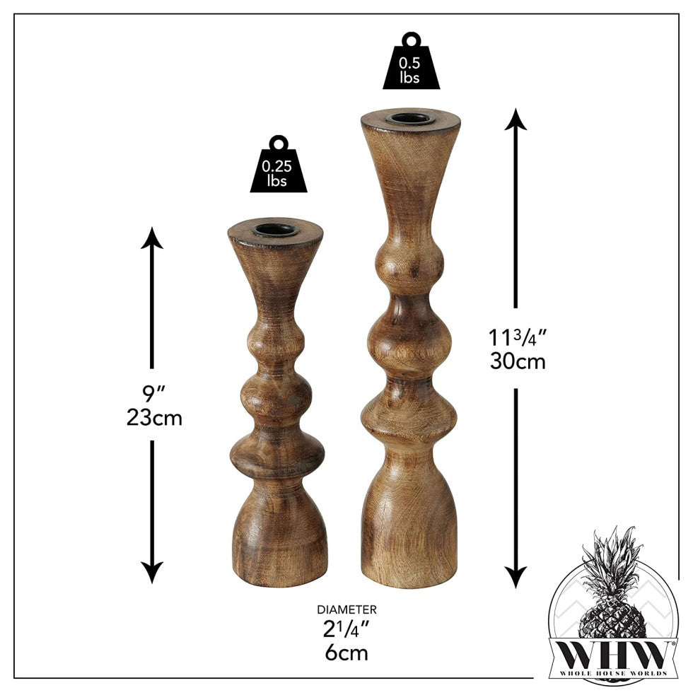 Turned Wooden Candle holders, 2 Piece Set