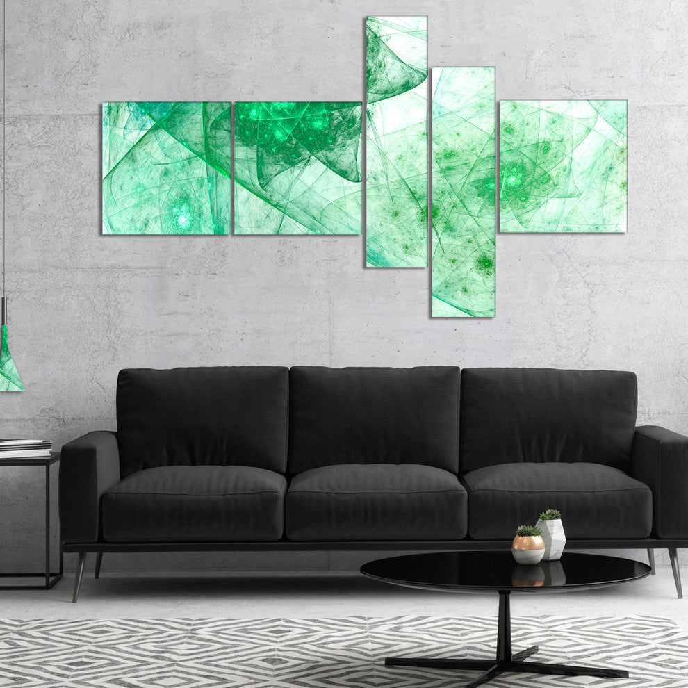 Clear Green Rotating Polyhedron, Abstract Canvas Wall Art, 60"x32", 5 panels
