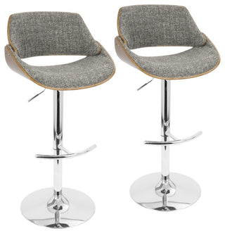 Fabrizzi Adjustable Barstool, Set of 2, Chrome, Walnut Wood, Gray Falseise