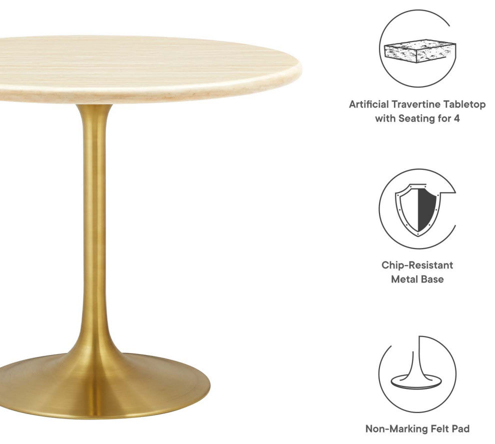 Lippa 36" Round Artificial Travertine Dining Table, Gold Travertine
