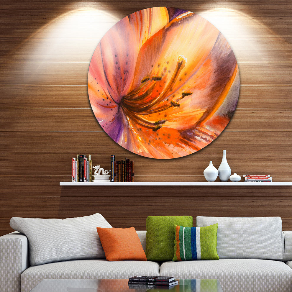 Orange Lily Flower, Art Floral Round Wall Art, 11"