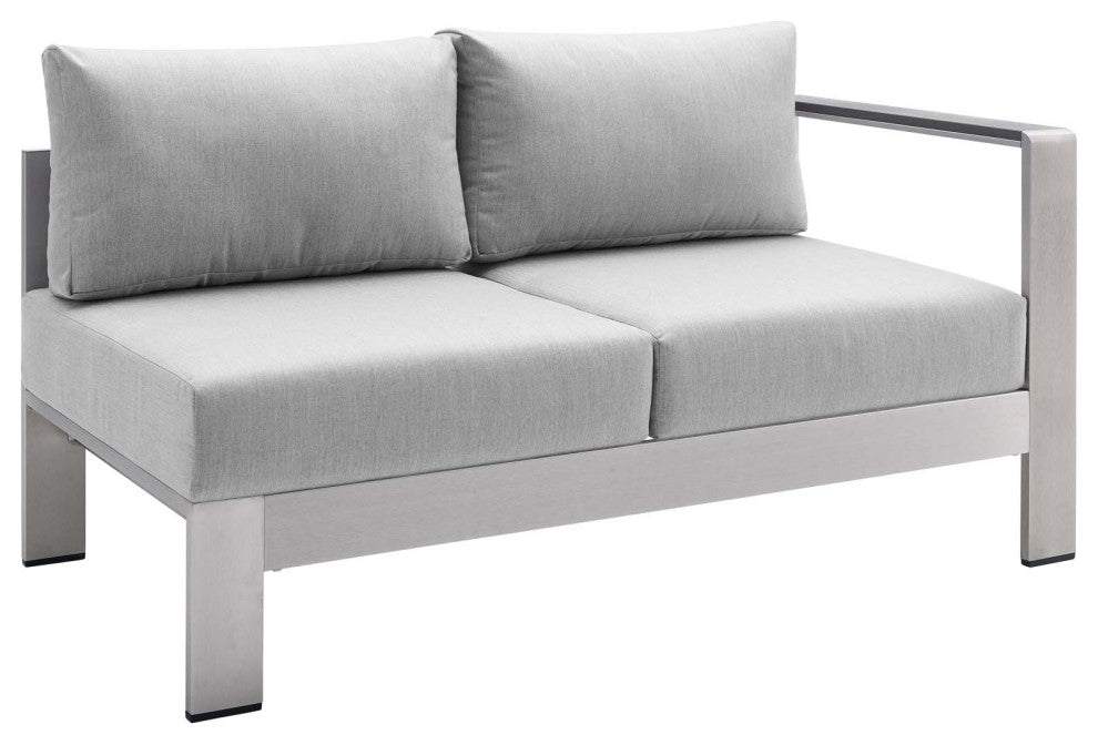 Shore Sunbrella Fabric Aluminum Outdoor Patio Right-Arm Loveseat Silver Gray
