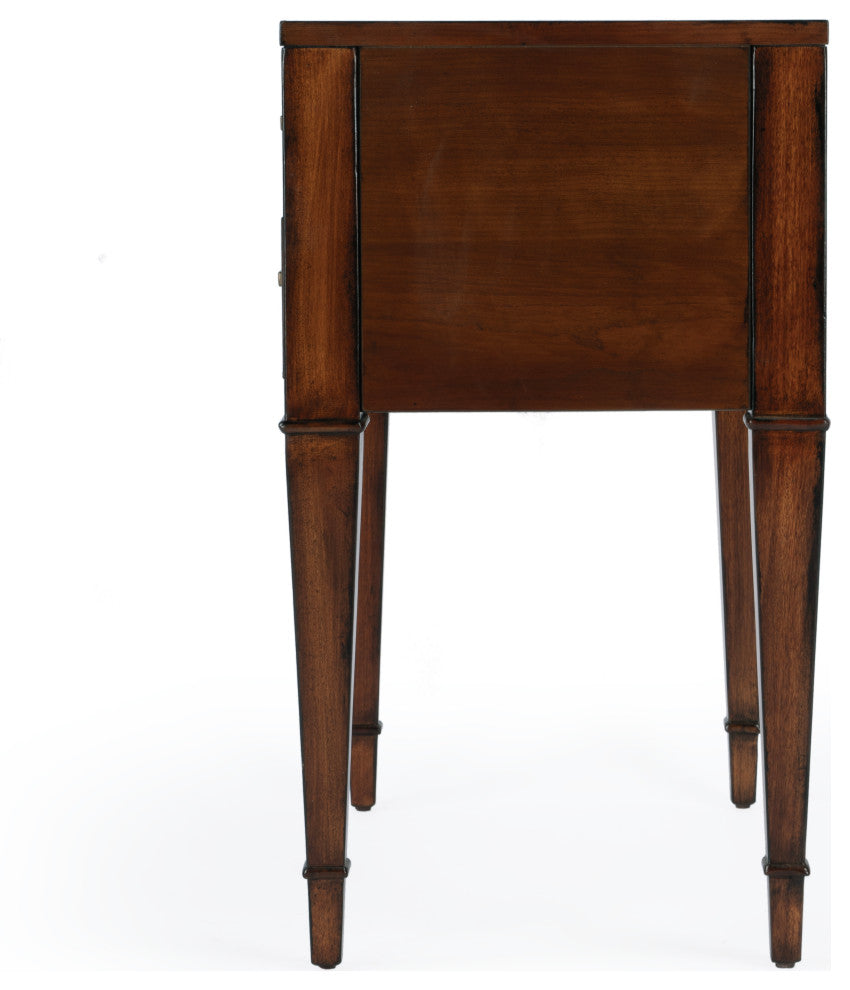 Kai 2 Drawer Burl Wood End Table, Antique Cherry