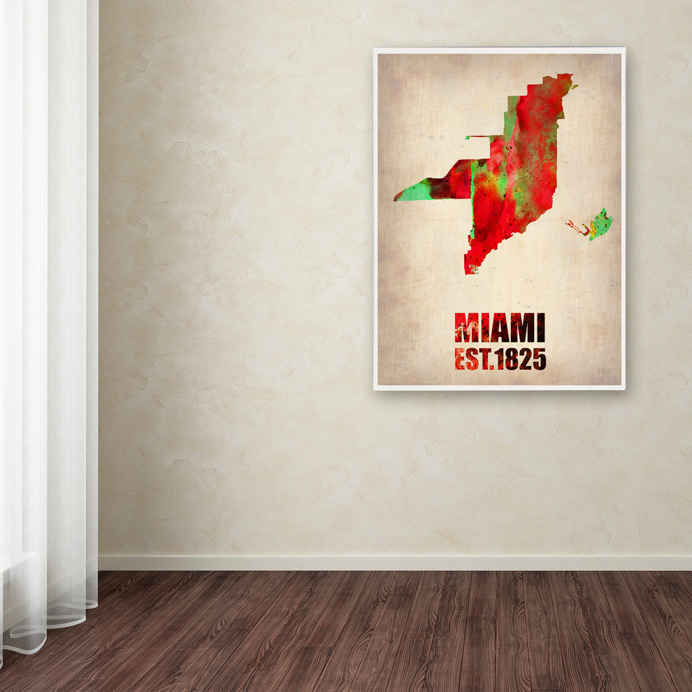 'Miami Watercolor Map' Canvas Art by Naxart